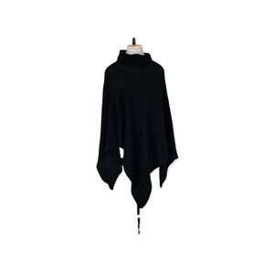 Inverni Italy Cable Knit Sweater Poncho Black Wool Blend Cape